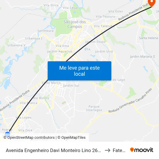 Avenida Engenheiro Davi Monteiro Lino 269-475 Jacareí - SP Brasil to Fatec - Sjc map