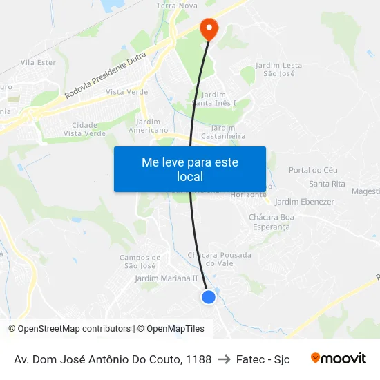 Av. Dom José Antônio Do Couto, 1188 to Fatec - Sjc map