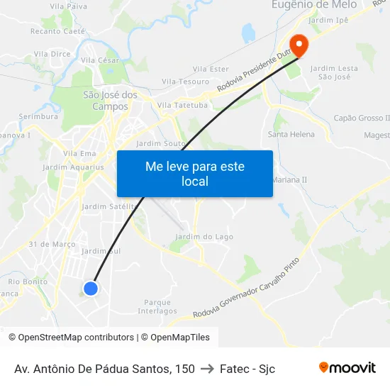 Av. Antônio De Pádua Santos, 150 to Fatec - Sjc map