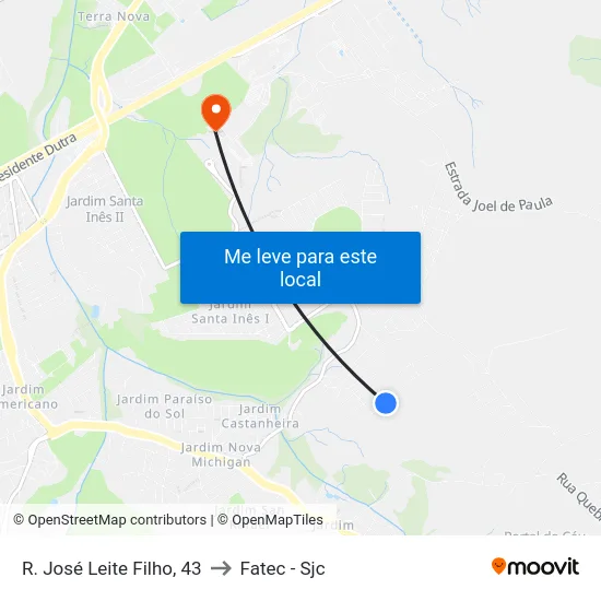 R. José Leite Filho, 43 to Fatec - Sjc map