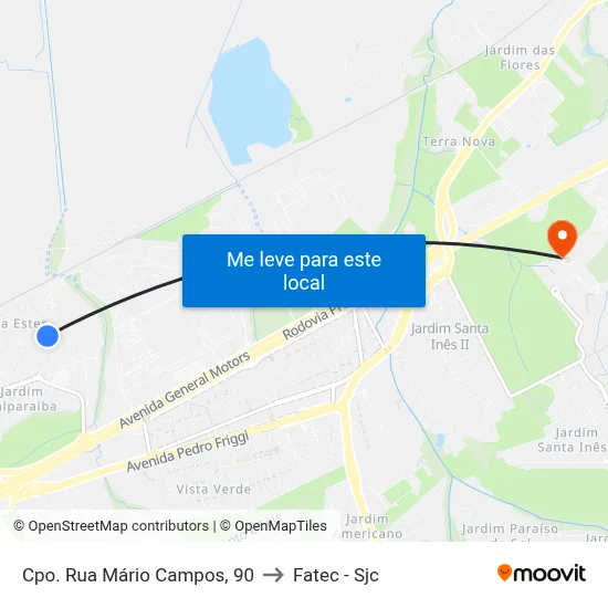 Cpo. Rua Mário Campos, 90 to Fatec - Sjc map
