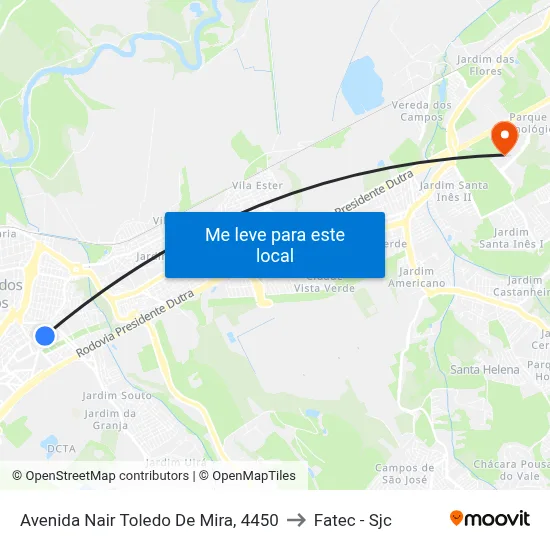 Avenida Nair Toledo De Mira, 4450 to Fatec - Sjc map