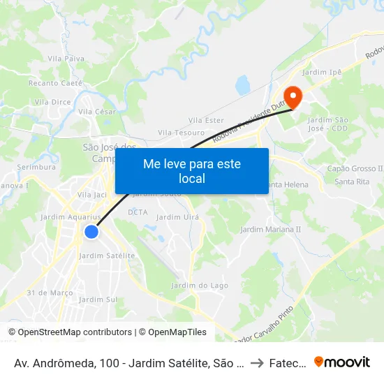 Av. Andrômeda, 100 - Jardim Satélite, São José Dos Campos to Fatec - Sjc map