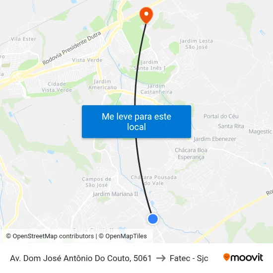 Av. Dom José Antônio Do Couto, 5061 to Fatec - Sjc map