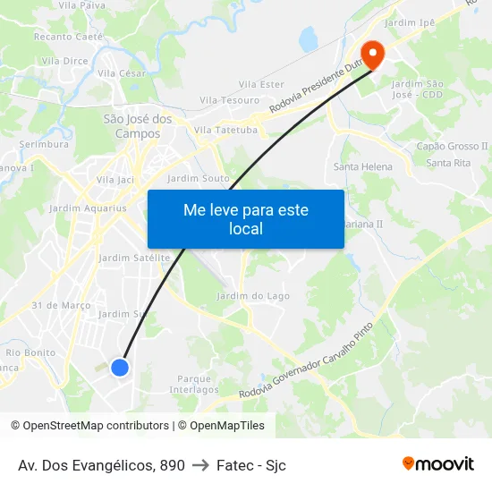 Av. Dos Evangélicos, 890 to Fatec - Sjc map