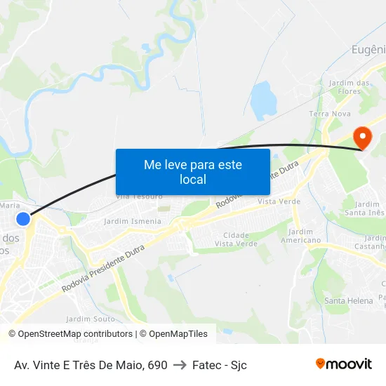 Av. Vinte E Três De Maio, 690 to Fatec - Sjc map
