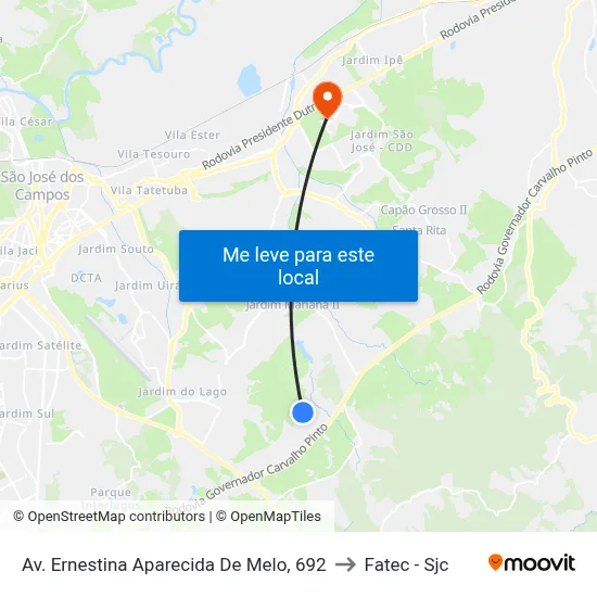 Av. Ernestina Aparecida De Melo, 692 to Fatec - Sjc map