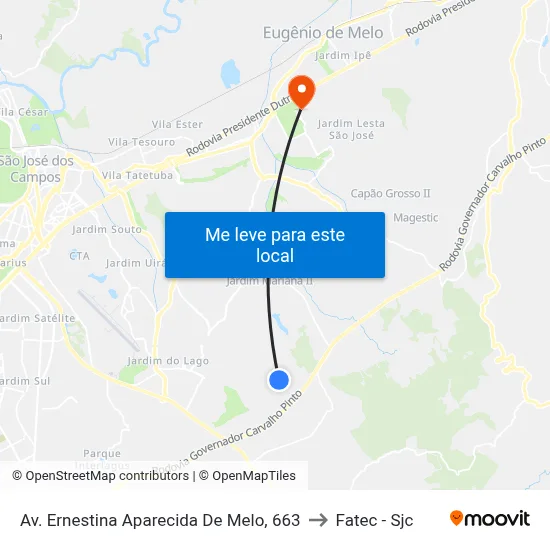 Av. Ernestina Aparecida De Melo, 663 to Fatec - Sjc map