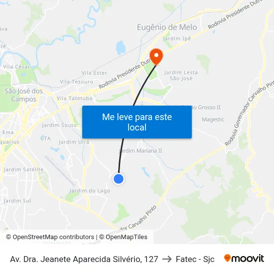 Av. Dra. Jeanete Aparecida Silvério, 127 to Fatec - Sjc map