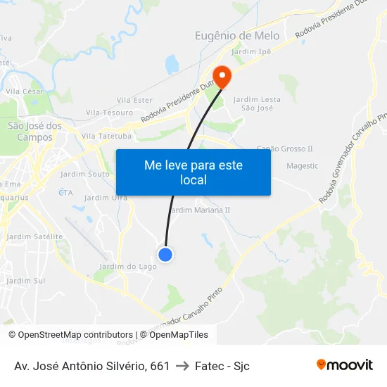 Av. José Antônio Silvério, 661 to Fatec - Sjc map