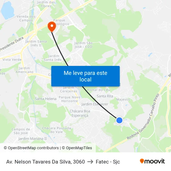 Av. Nelson Tavares Da Silva, 3060 to Fatec - Sjc map