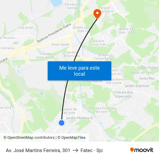 Av. José Martins Ferreira, 301 to Fatec - Sjc map