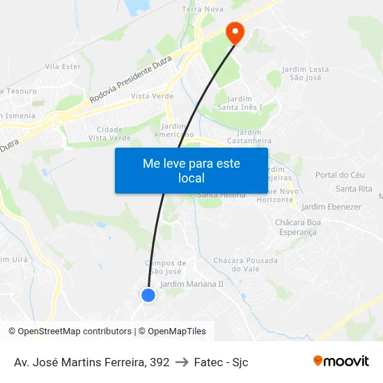 Av. José Martins Ferreira, 392 to Fatec - Sjc map