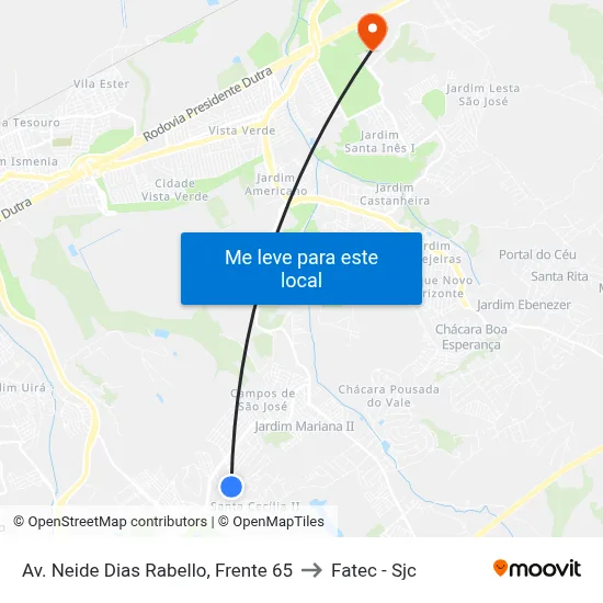 Av. Neide Dias Rabello, Frente 65 to Fatec - Sjc map