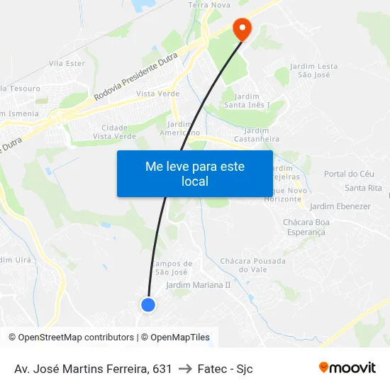 Av. José Martins Ferreira, 631 to Fatec - Sjc map