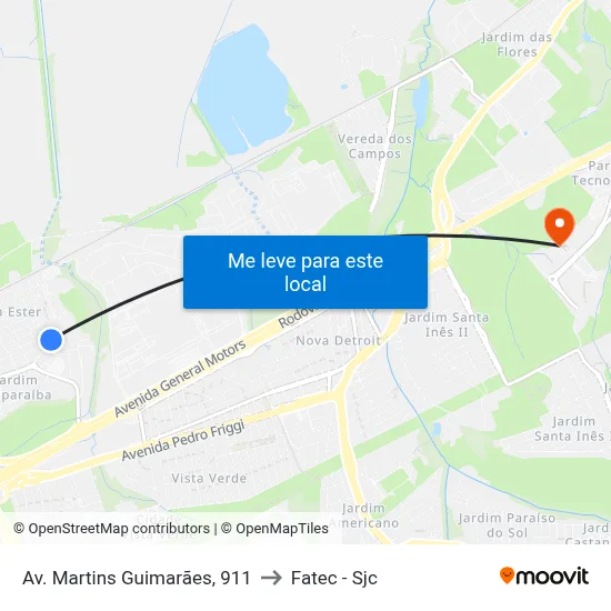 Av. Martins Guimarães, 911 to Fatec - Sjc map