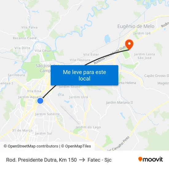Rod. Presidente Dutra, Km 150 to Fatec - Sjc map