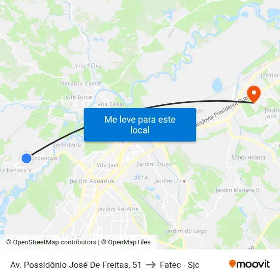 Av. Possidônio José De Freitas, 51 to Fatec - Sjc map