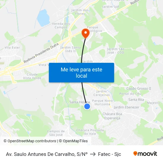 Av. Saulo Antunes De Carvalho, S/Nº to Fatec - Sjc map