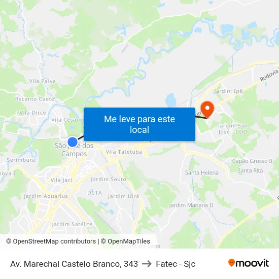 Av. Marechal Castelo Branco, 343 to Fatec - Sjc map
