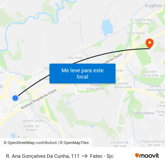 R. Ana Gonçalves Da Cunha, 111 to Fatec - Sjc map