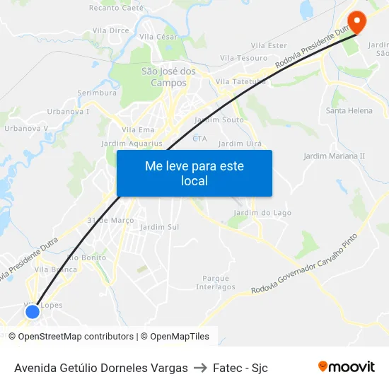 Avenida Getúlio Dorneles Vargas to Fatec - Sjc map