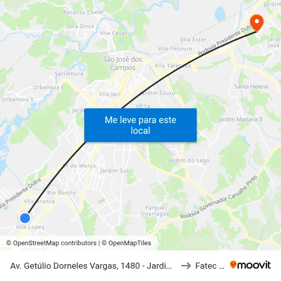 Av. Getúlio Dorneles Vargas, 1480 - Jardim Luiza, Jacareí to Fatec - Sjc map