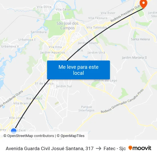 Avenida Guarda Civil Josué Santana, 317 to Fatec - Sjc map