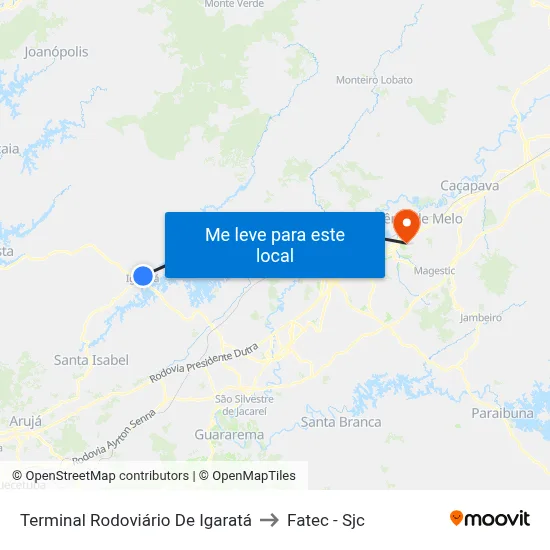 Terminal Rodoviário De Igaratá to Fatec - Sjc map