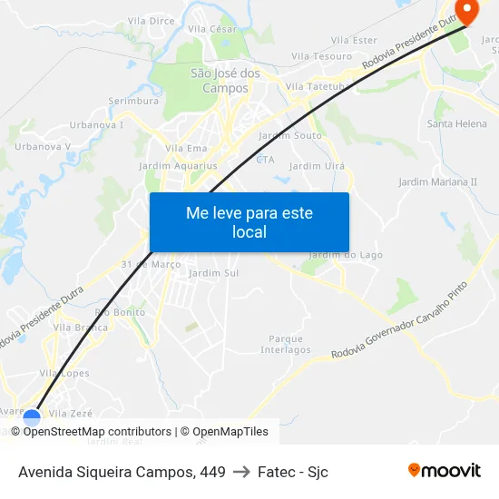 Avenida Siqueira Campos, 449 to Fatec - Sjc map