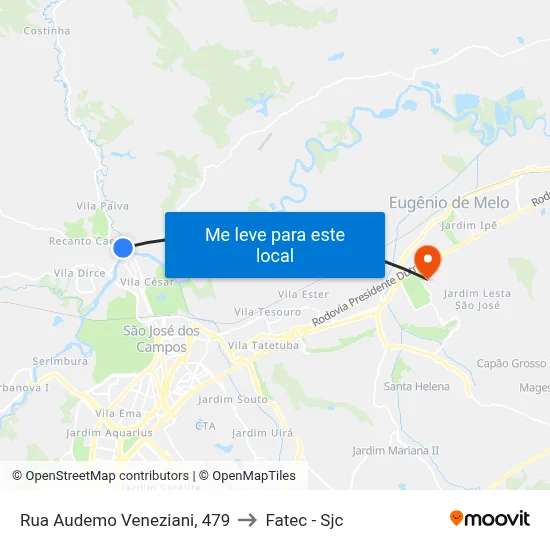 Rua Audemo Veneziani, 479 to Fatec - Sjc map