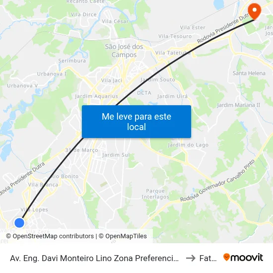 Av. Eng. Davi Monteiro Lino Zona Preferencial 01 - Zap 1 Jacareí - São Paulo 12306 Brasil to Fatec - Sjc map