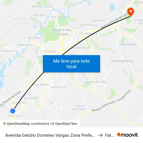 Avenida Getúlio Dorneles Vargas Zona Preferencial 01 - Zap 1 Jacareí - São Paulo 12305 Brasil to Fatec - Sjc map
