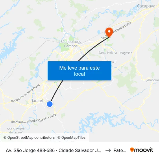 Av. São Jorge 488-686 - Cidade Salvador Jacareí - SP 12312-130 Brasil to Fatec - Sjc map