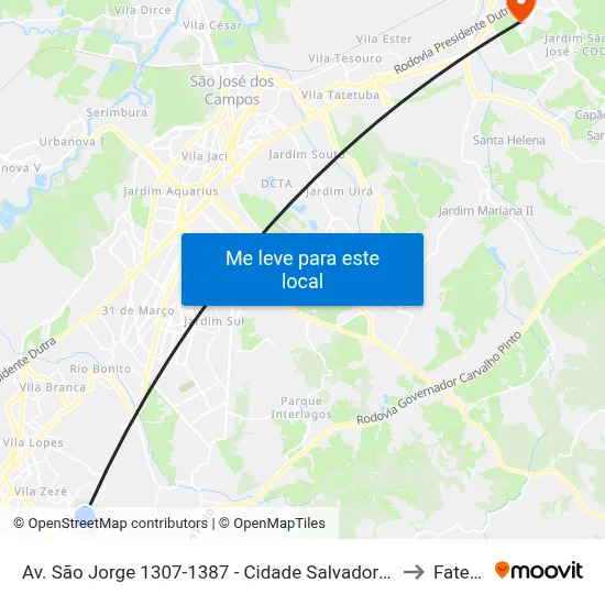 Av. São Jorge 1307-1387 - Cidade Salvador Jacareí - SP 12312-130 Brasil to Fatec - Sjc map