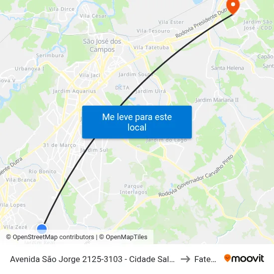 Avenida São Jorge 2125-3103 - Cidade Salvador Jacareí - SP Brasil to Fatec - Sjc map