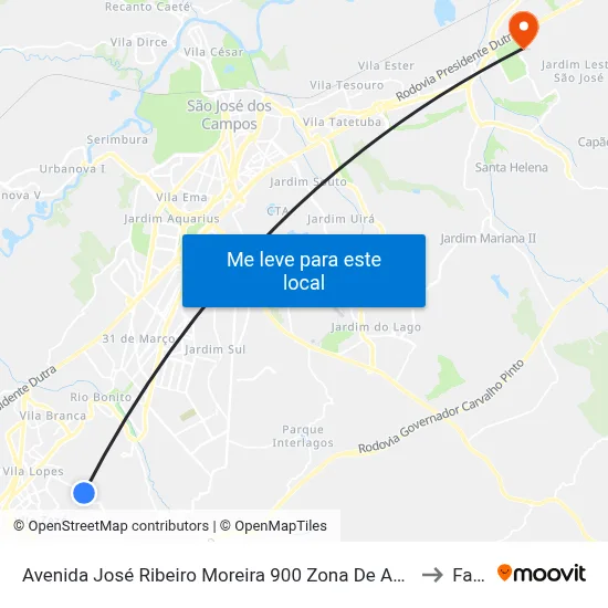 Avenida José Ribeiro Moreira 900 Zona De Adensamento Controlado (Zac) Jacareí - São Paulo 12311-250 Brasil to Fatec - Sjc map