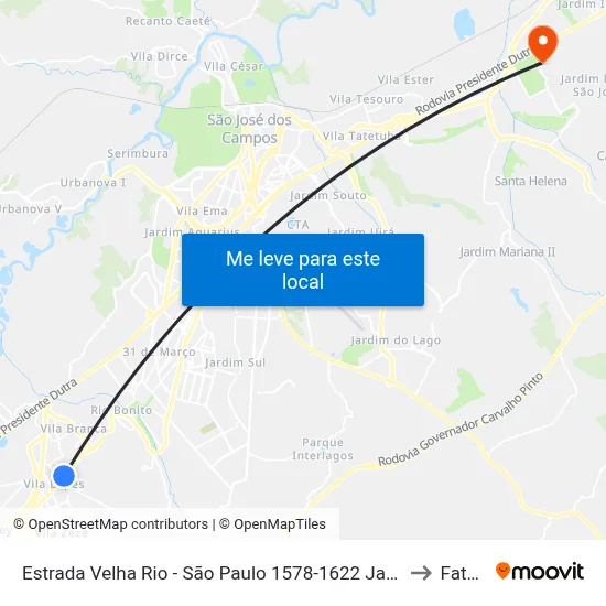 Estrada Velha Rio - São Paulo 1578-1622 Jacareí - SP República Federativa Do Brasil to Fatec - Sjc map
