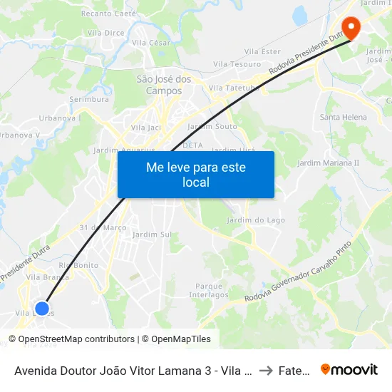 Avenida Doutor João Vitor Lamana 3 - Vila Ditalia Jacareí - SP Brasil to Fatec - Sjc map