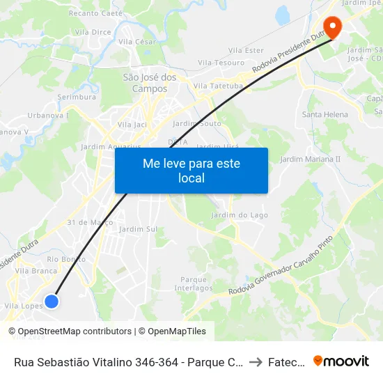Rua Sebastião Vitalino 346-364 - Parque Califórnia SP Brasil to Fatec - Sjc map