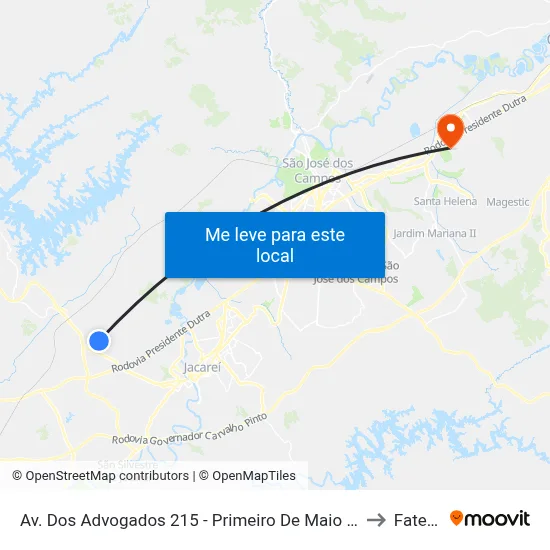Av. Dos Advogados 215 - Primeiro De Maio Jacareí - SP 12332-510 Brasil to Fatec - Sjc map