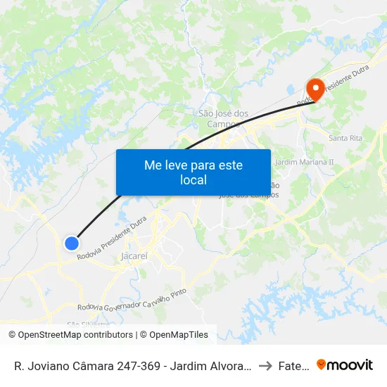 R. Joviano Câmara 247-369 - Jardim Alvorada Jacareí - SP 12332-170 Brasil to Fatec - Sjc map