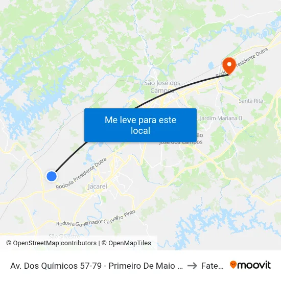 Av. Dos Químicos 57-79 - Primeiro De Maio Jacareí - SP 12332-600 Brasil to Fatec - Sjc map