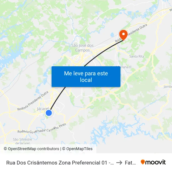 Rua Dos Crisântemos Zona Preferencial 01 - Zap 1 Jacareí - São Paulo 12309 Brasil to Fatec - Sjc map