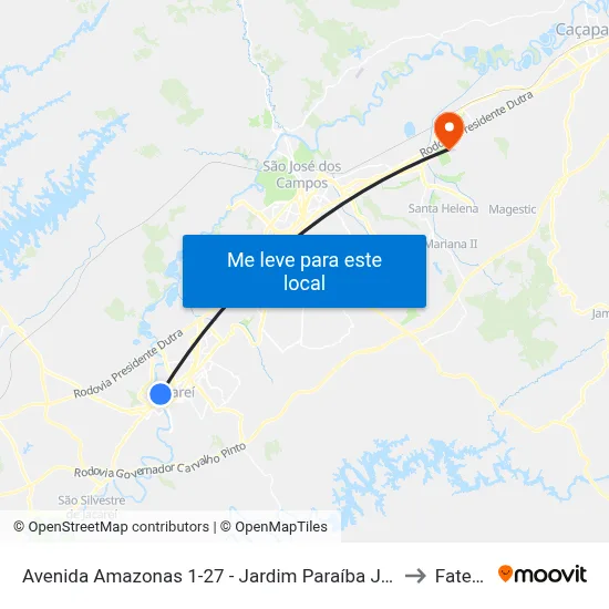 Avenida Amazonas 1-27 - Jardim Paraíba Jacareí - SP 12327-650 Brasil to Fatec - Sjc map
