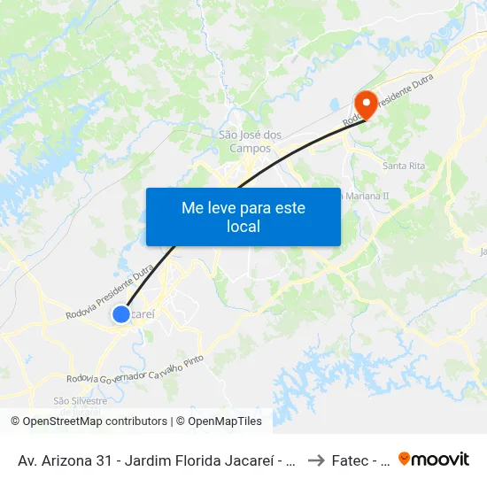 Av. Arizona 31 - Jardim Florida Jacareí - SP Brasil to Fatec - Sjc map
