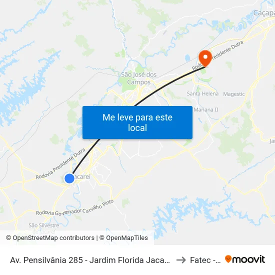 Av. Pensilvânia 285 - Jardim Florida Jacareí - SP Brasil to Fatec - Sjc map