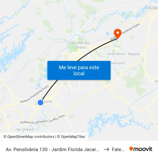 Av. Pensilvânia 130 - Jardim Florida Jacareí - SP 12321-050 Brasil to Fatec - Sjc map