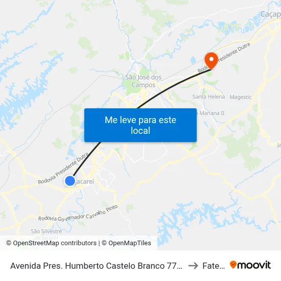 Avenida Pres. Humberto Castelo Branco 77 - Vila Machado Jacareí - SP Brasil to Fatec - Sjc map