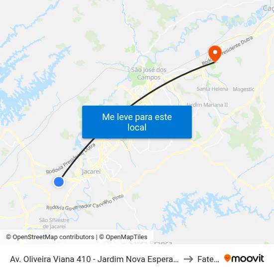 Av. Oliveira Viana 410 - Jardim Nova Esperança Jacareí - SP 12324-550 Brasil to Fatec - Sjc map